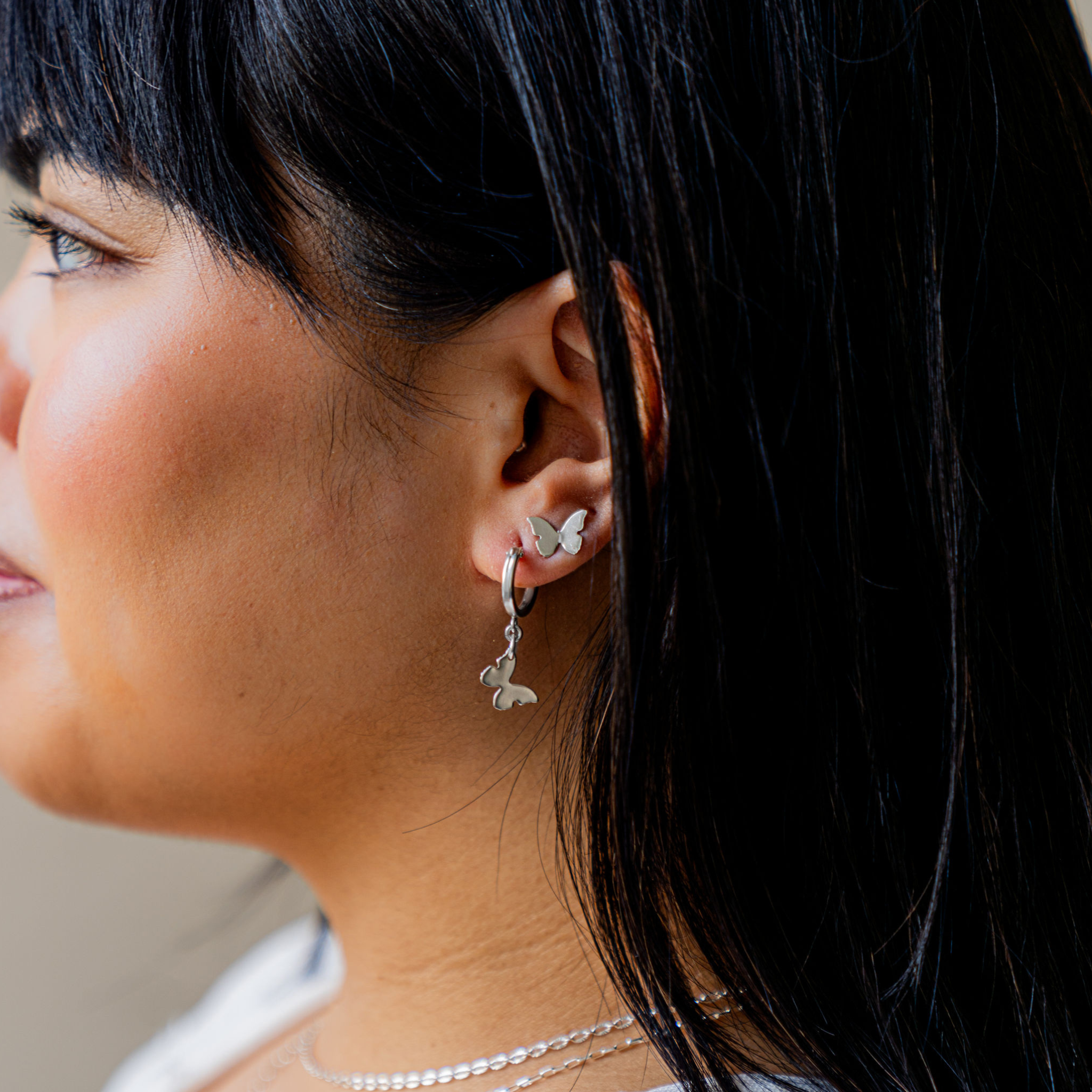 Metamorphosis Butterfly Silver Hoops