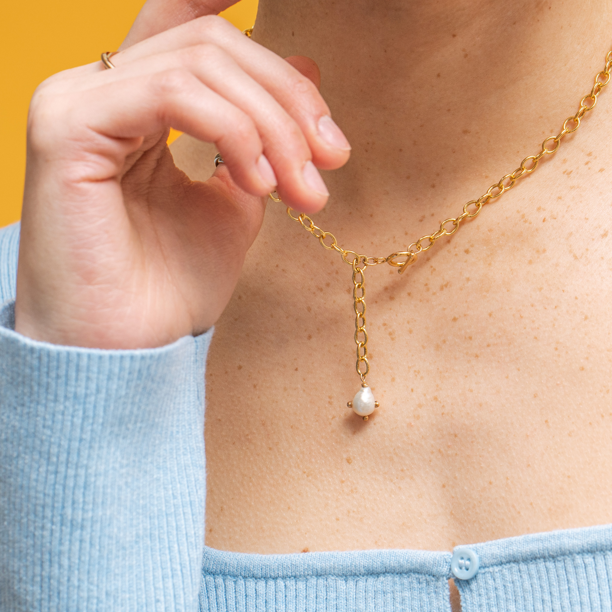 Celestial Pearl Lariat Necklace