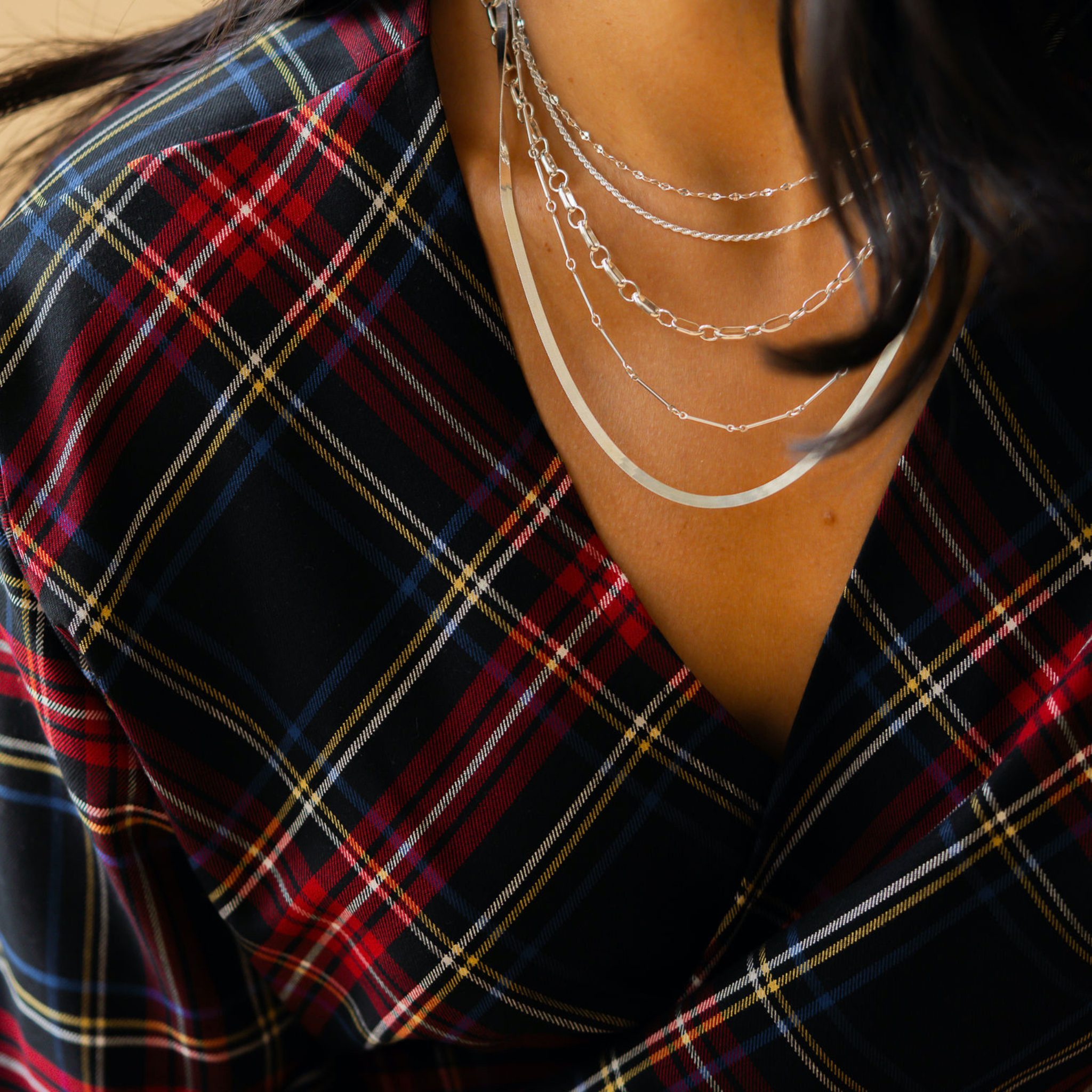 Herringbone Silver Layering Necklace