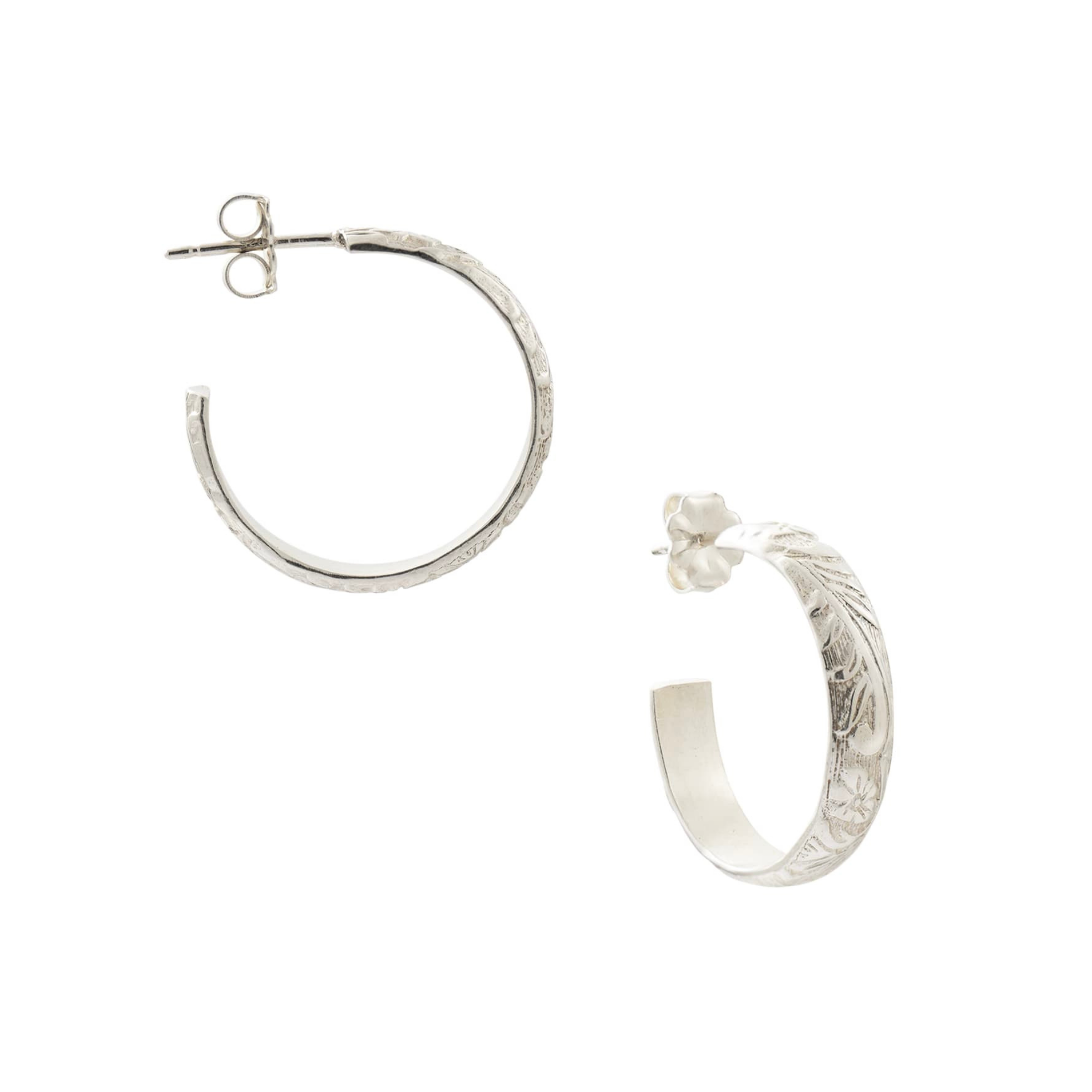 Floral Silver Small Hoops